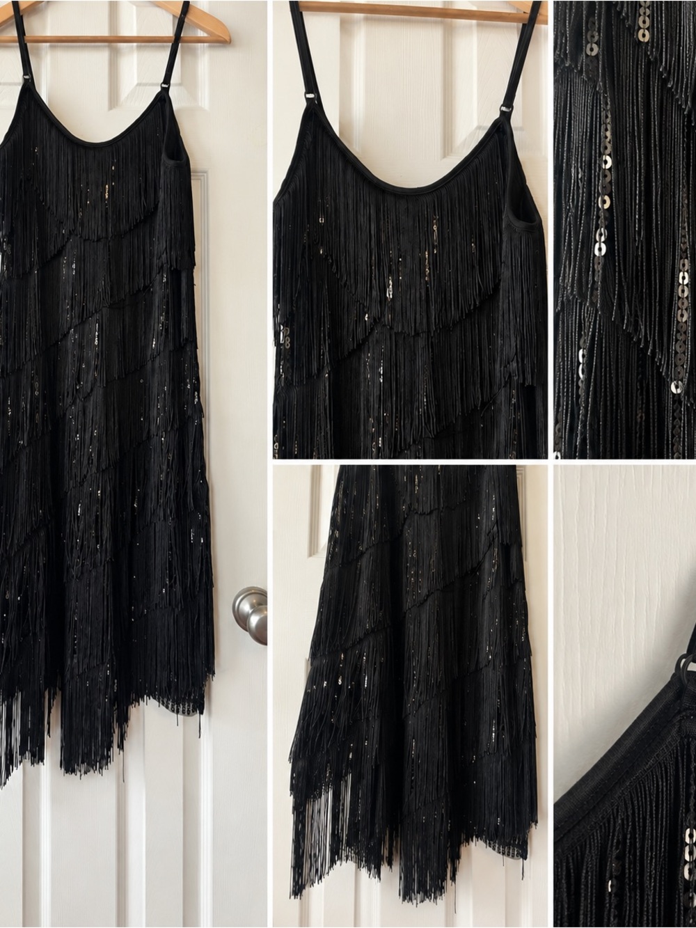 Black Fringe Sequin Party Dress, large